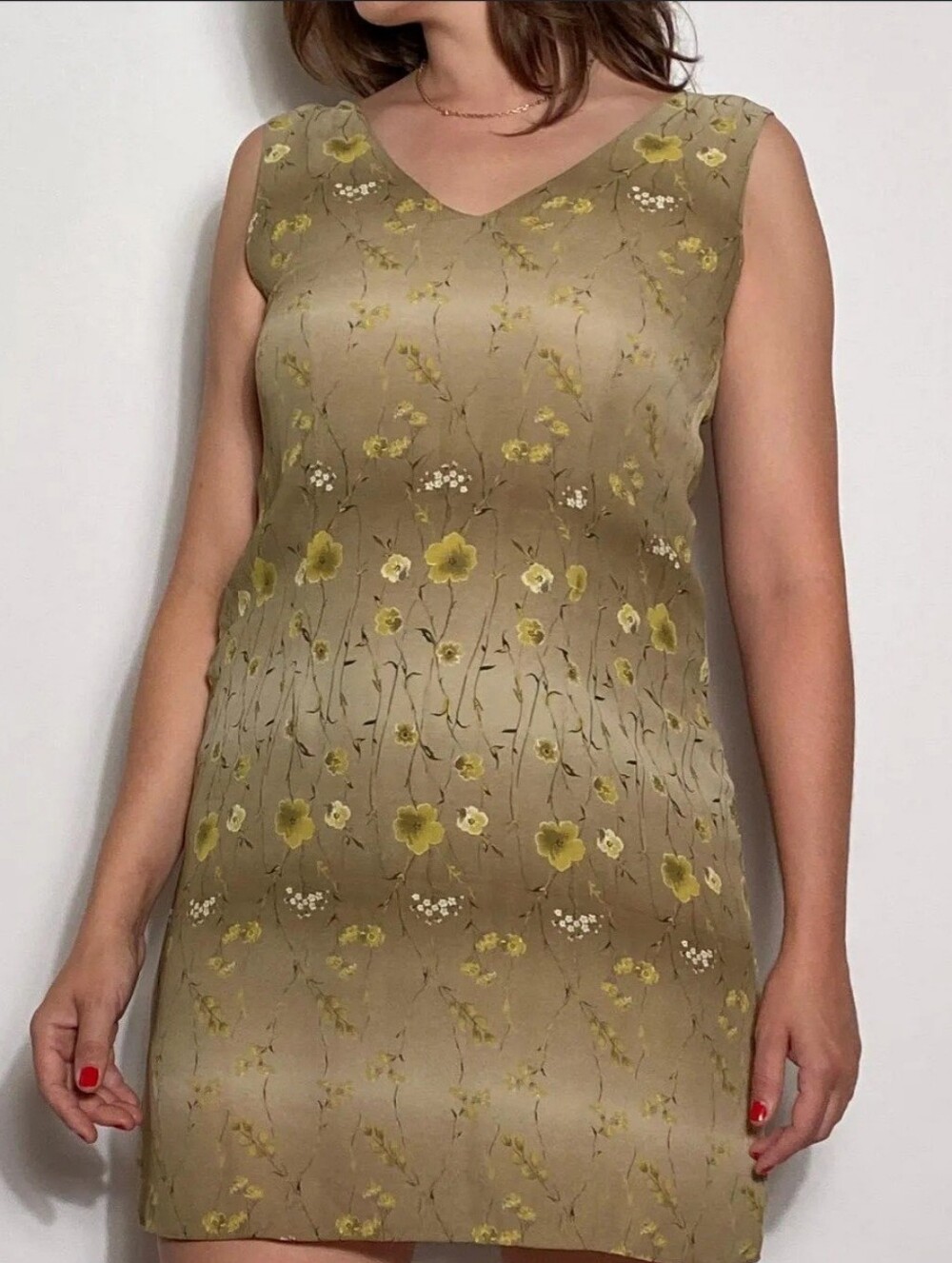 NWT Vintage 90s Ombre V-Neck Olive Floral Mini Dress (D192)